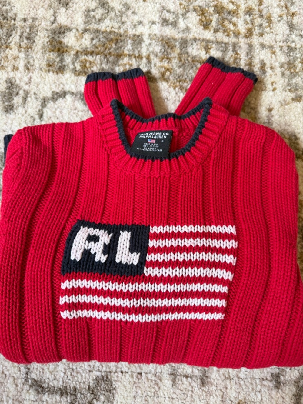 Polo Ralph Lauren Vintage Red American Flag Sweater Size Small